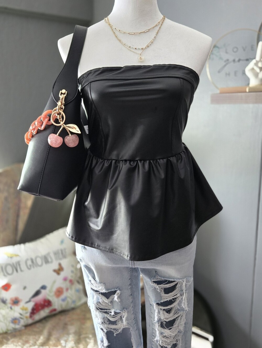 Strapless Peplum Top
